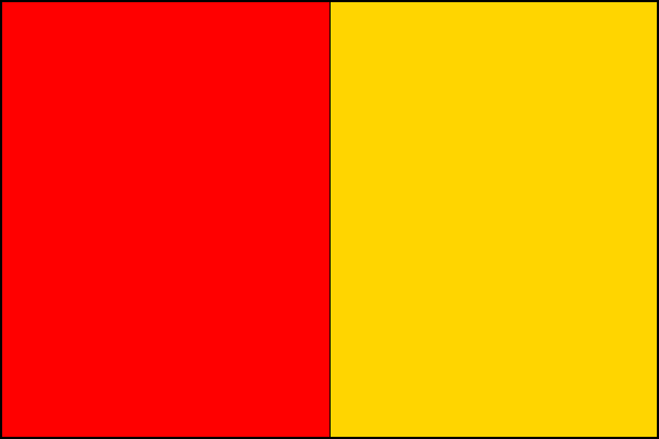 List tvoří dva svislé pruhy, červený a žlutý. Poměr šířky k délce listu je 2:3.