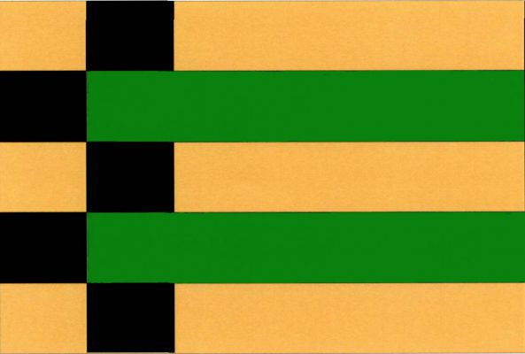 List tvoří pět vodorovných pruhů, střídavě žluto-černo-žlutě polcených v poměru 1 : 1 : 4 a černo-zeleně polcených v poměru 1 : 5. Poměr šířky k délce listu je 2 : 3.