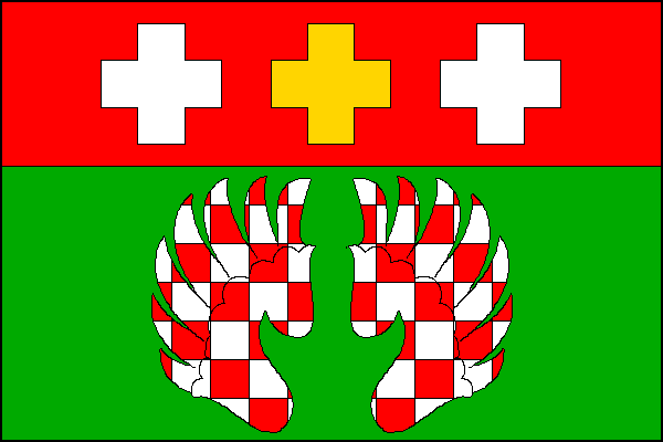 List tvoří dva vodorovné pruhy, červený a zelený, v poměru 1:2. V červeném pruhu tři řecké kříže vedle sebe, žlutý mezi bílými. V zeleném pruhu přivrácená bílo-červeně šachovaná křídla. Poměr šířky k délce listu je 2:3.