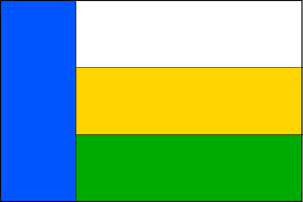 List tvoří modrý žerďový pruh široký jednu čtvrtinu délky listu a tři vodorovné pruhy: bílý, žlutý a zelený. Poměr šířky k délce listu je 2:3.