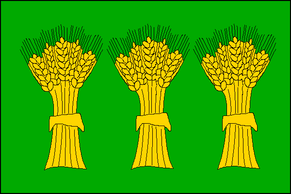 Zelený list se třemi žlutými snopy postavenými vedle sebe. Poměr šířky k délce listu je 2:3.