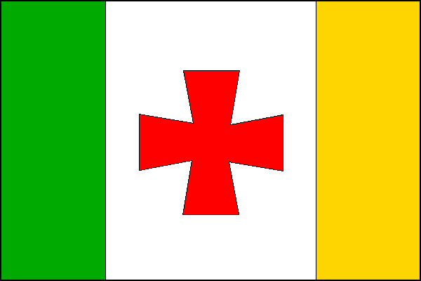 List tvoří tři svislé pruhy - zelený, bílý a žlutý, v poměru 1:2:1. V bílém poli červený rovný kříž. Poměr šířky k délce listu je 2:3.