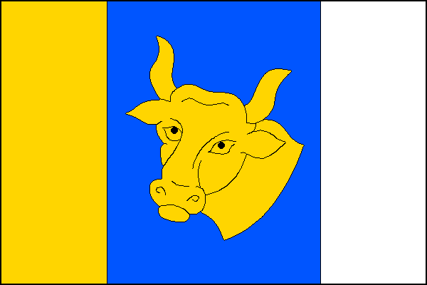 List tvoří tři svislé pruhy, žlutý, modrý a bílý, v poměru 1:2:1. V modrém pruhu žlutá býčí hlava s krkem. Poměr šířky k délce listu je 2:3.