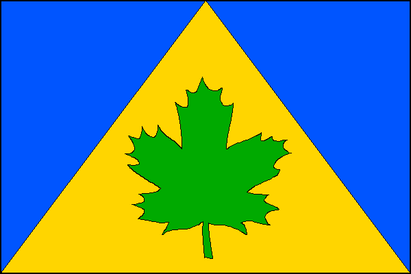 Modrý list se žlutým trojúhelníkem s vrcholy na středu horního okraje, v dolním rohu a v dolním cípu. Uprostřed trojúhelníka vztyčený zelený javorový list. Poměr šířky k délce listu je 2:3.
