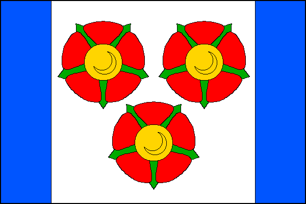 List tvoří tři svislé pruhy, modrý, bílý a modrý, v poměru 1:4:1. V bílém pruhu tři (2,1) červené růže se žlutými semeníky a zelenými kališními lístky. Poměr šířky k délce listu je 2:3.