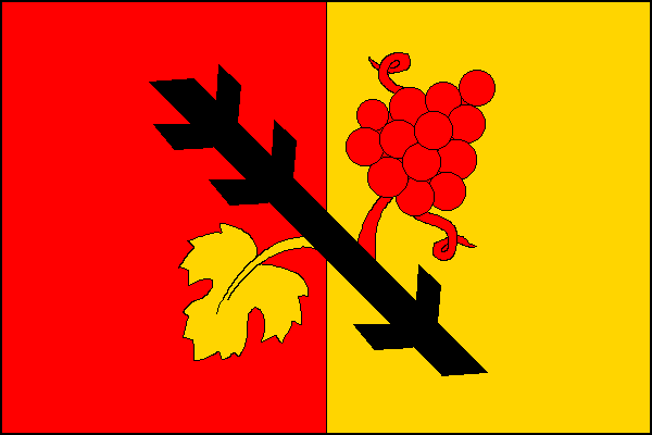 List tvoří dva svislé pruhy, červený a žlutý. Uprostřed kosmá černá ostrev, ze které vyrůstá do červeného pruhu žlutý vinný list a do žlutého pruhu vztyčený červený vinný hrozen. Poměr šířky k délce listu je 2:3.