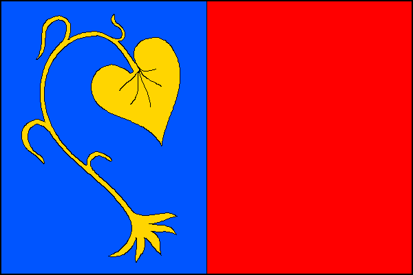 List tvoří dva svislé pruhy, modrý se žlutým vykořeněným leknem listem k vlajícímu okraji a červený. Poměr šířky k délce listu je 2:3.