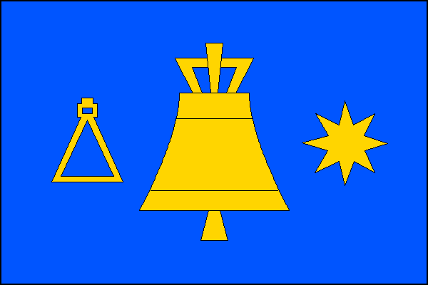 Modrý list, uprostřed zvon se závěsem provázený třmenem a osmicípou hvězdou, vše žluté. Poměr šířky k délce listu je 2:3.