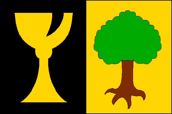 List tvoří dva svislé pruhy, žerďový černý se žlutým puklým pohárem a vlající žlutý s vykořeněnou lípou přirozených barev. Poměr šířky k délce listu je 2:3.