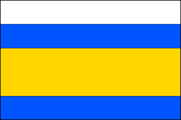 List tvoří čtyři vodorovné pruhy: bílý, modrý, žlutý a modrý v poměru 1:1:2:1. Poměr šířky k délce listu je 2:3.