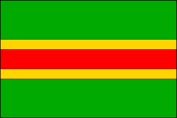 List tvoří pět vodorovných pruhů: zelený, žlutý, červený, žlutý a zelený v poměru 5:1:3:1:5. Poměr šířky k délce listu je 2:3.