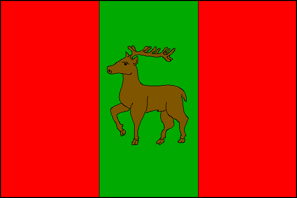 List tvoří tři svislé pruhy - červený, zelený a červený. Na zeleném poli kráčející hnědý jelen. Poměr šířky k délce listu je 2:3.