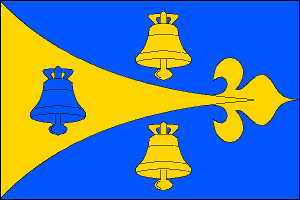 Modrý list se žerďovým vydutým klínem zakončeným ve vlající části lilií s vrcholem na vlajícím okraji, provázeným nahoře a dole zvonem, vše žluté. V žerďové části klínu modrý zvon. Poměr šířky k délce listu je 2:3.