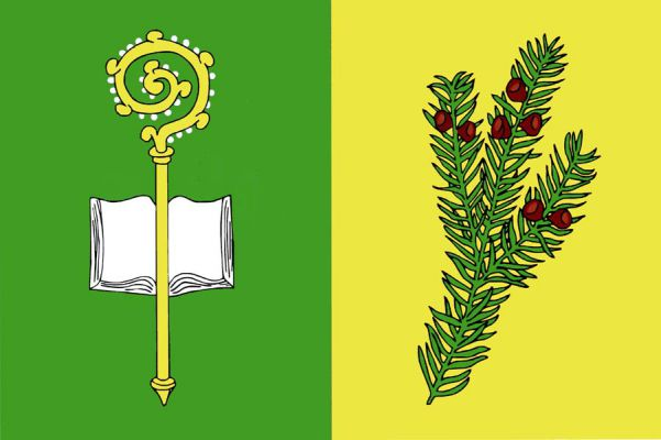 List tvoří dva svislé pruhy, zelený a žlutý. V zeleném pruhu žlutá berla závitem k žerdi podložená otevřenou bílou knihou, ve žlutém pruhu zelená větvička tisu se třemi výhonky a sedmi (2, 3, 2) červenými plody. Poměr šířky k délce listu je 2 : 3.