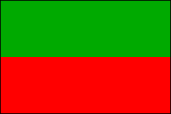 List tvoří dva vodorovné pruhy - horní zelený, dolní červený. Poměr šířky k délce listu je 2:3.