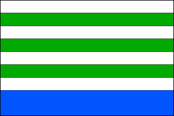 List tvoří osm vodorovných pruhů - bílý, zelený, bílý, zelený, bílý, zelený, bílý a modrý v poměru 1:1:1:1:1:1:1:2. Poměr šířky k délce listu je 2:3.