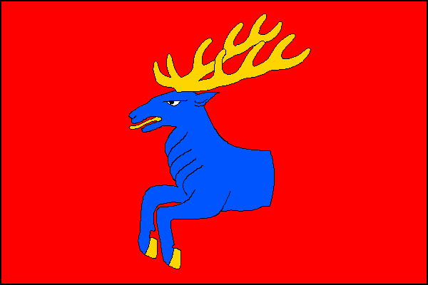 Červený list s polovinou modrého jelena ve skoku se žlutou zbrojí. Poměr šířky k délce listu je 2:3.