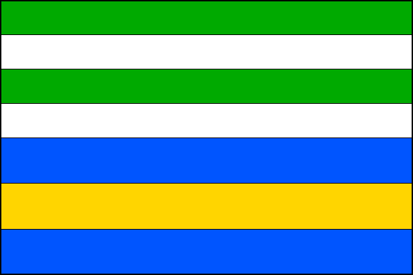 List tvoří sedm vodorovných pruhů: zelený, bílý, zelený, bílý, modrý, žlutý a modrý v poměru 3:3:3:3:4:4:4. Poměr šířky k délce listu je 2:3.