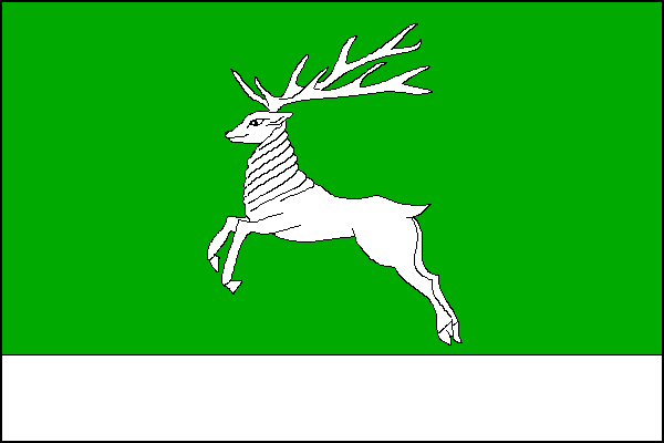 List tvoří dva vodorovné pruhy, zelený a bílý v poměru 4:1. V zeleném pruhu bílý jelen ve skoku. Poměr šířky k délce listu je 2:3.