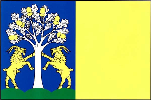 List tvoří dva svislé pruhy, modrý a žlutý. V modrém pruhu na zeleném trojvší bílý dub se šesti žlutými vztyčenými žaludy. Ze stran se o dub opírají přední nohou dva žlutí kozli. Poměr šířky k délce listu je 2 : 3.