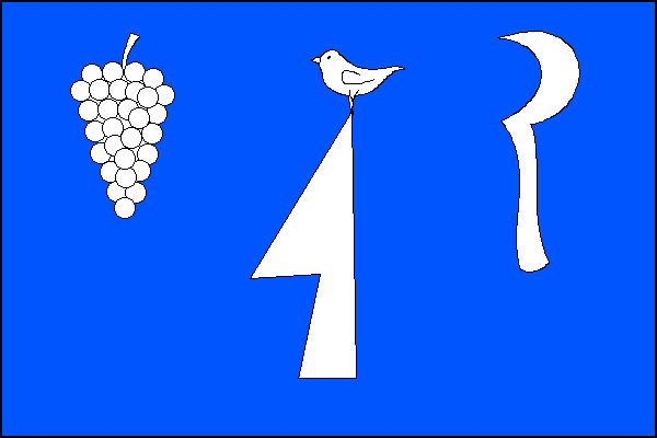 Modrý list, uprostřed radlice hrotem nahoru a ostřím k vlajícímu okraji, provázená v horném rohu vinným hroznem a v horním cípu vinařským nožem ostřím k žerďovému okraji, na hrotu radlice ptáček, vše bílé. Poměr šířky k délce listu je 2:3.