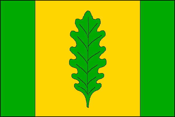 List tvoří tři svislé pruhy - zelený, žlutý a zelený v poměru 1:3:1. Ve žlutém poli je zelený dubový list pět sedmin šířky listu vysoký a jednu pětinu délky listu široký. Poměr šířky k délce listu je 2:3.