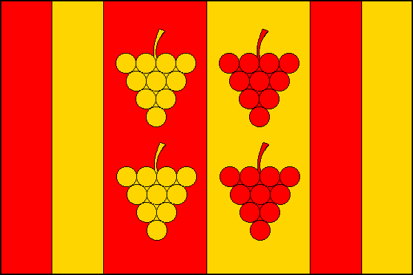 List tvoří šest svislých pruhů střídavě červených a žlutých v poměru 1:1:2:2:1:1. Ve dvou středních pruzích je po dvou vinných hroznech pod sebou, opačných barev. Poměr šířky k délce listu je 2:3.