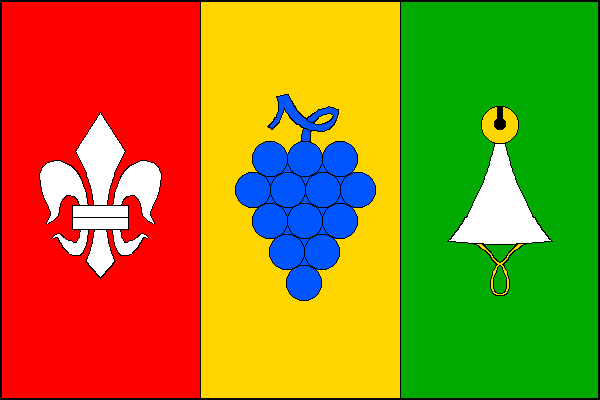 List tvoří tři svislé pruhy: červený s bílou lilií, žlutý s modrým vinným hroznem a zelený s bílým špičatým kloboukem se žlutou rolničkou na vrcholu a žlutou zatočenou podbradní šňůrou. Poměr šířky k délce listu je 2:3.