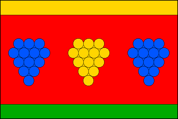 List tvoří tři vodorovné pruhy žlutý, červený a zelený, v poměru 1:6:1. V červeném pruhu tři vinné hrozny vedle sebe, žlutý mezi modrými, vysoké jednu třetinu šířky listu. Poměr šířky k délce listu je 2:3.