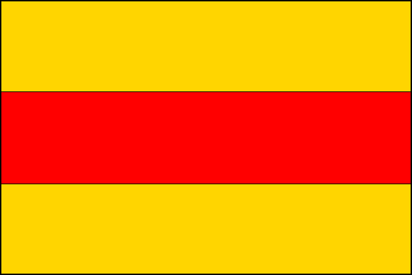 List praporu tvoří tři vodorovné pruhy - žlutý, červený a žlutý. Poměr šířky k délce listu je 2:3.