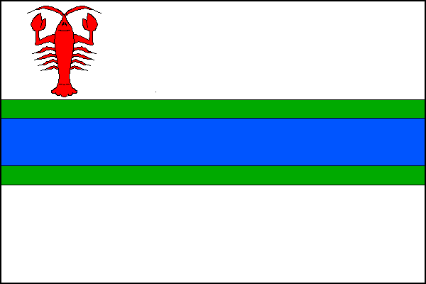 List tvoří pět vodorovných pruhů, bílý, zelený, modrý, zelený a bílý v poměru 6:1:2:1:6. V horním žerďovém rohu červený rak klepety vzhůru. Poměr šířky k délce listu je 2:3.