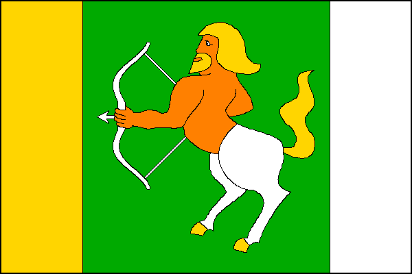 List tvoří tři svislé pruhy, žlutý, zelený a bílý, v poměru 1:3:1. V zeleném pruhu polovina divého muže se žlutými vlasy, vousy a nataženým lukem se šípem, spojená s polovinou bílého koně se žlutými kopyty a ohonem. Poměr šířky k délce listu je 2:3.