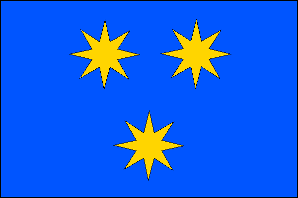 Modrý list se třemi žlutými osmicípými hvězdami ve střední části. Hvězdy tvoří trojúhelník s hrotem dolů. Poměr šířky k délce je 2:3.