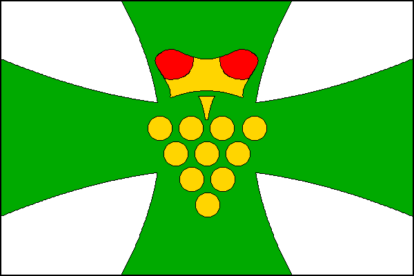 Bílý list se zeleným středovým tlapatým křížem s rameny širokými na okraji listu tři pětiny šířky listu. Ve středu kříže žlutý vinný hrozen převýšený žluto-červenou knížecí korunou. Poměr šířky k délce listu je 2:3.