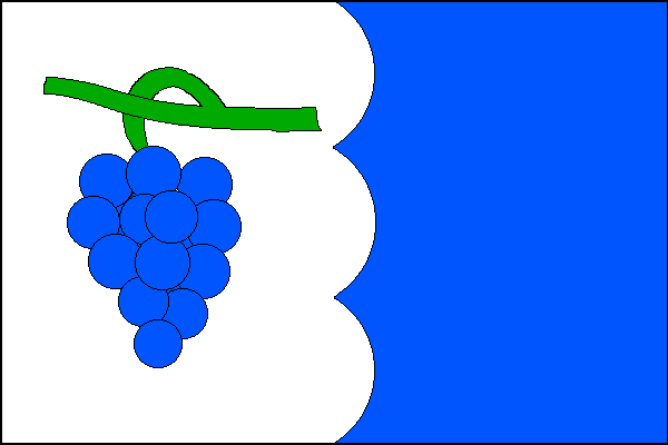 List tvoří dva svislé pruhy, vlnkovaný bílý se třemi oblouky a modrý. V bílém pruhu modrý vinný hrozen na zeleném stonku. Poměr šířky k délce listu je 2:3.