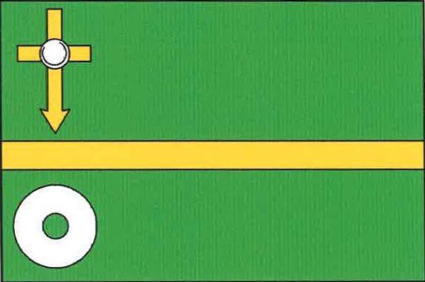 List tvoří tři vodorovné pruhy, zelený, žlutý a zelený, v poměru 5 : 1 : 4. V horním pruhu u žerďového okraje žlutý latinský kříž se středem přeloženým bílou perlou a dolním ramenem zakončeným hrotem. V dolním pruhu u žerďového okraje bílé mezikruží. Pomě