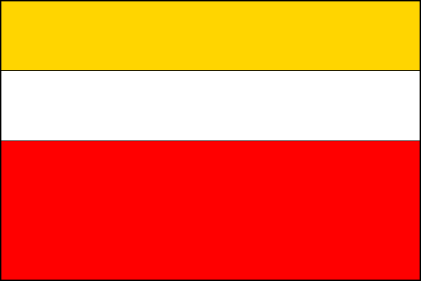 List tvoří tři vodorovné pruhy, žlutý, bílý a červený, v poměru 1:1:2. Poměr šířky k délce listu je 2:3.