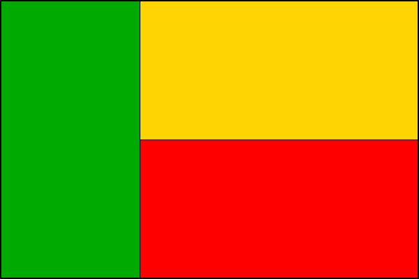 List se zeleným svislým žerďovým pruhem širokým jednu třetinu délky listu a dvěma vodorovnými pruhy - žlutým a červeným. Poměr šířky k délce listu je 2:3.