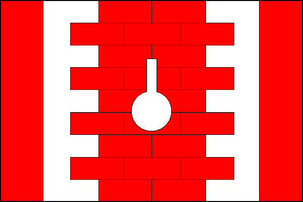 List tvoří pět svislých pruhů, střídavě červených a bílých, v poměru 1:1:2:1:1. Prostřední pruh je kvádrovaný a oboustranně zubatý, vždy se čtyřmi čtvercovými zuby sahajícími do poloviny bílých pruhů a s pěti stejnými mezerami. Výška kvádrů se rovná šířce