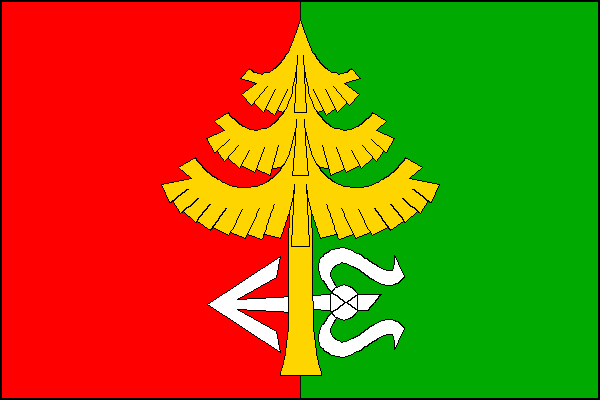 List tvoří dva svislé pruhy, červený a zelený, uprostřed žlutý uťatý jehličnatý strom s kmenem podloženým bílou zavinutou střelou hrotem k žerdi. Poměr šířky k délce listu je 2:3.
