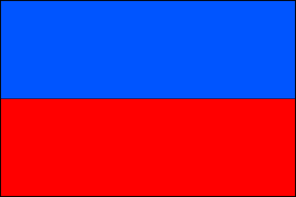 List praporu tvoří dva vodorovné pruhy - horní modrý a dolní červený. Poměr šířky k délce listu je 2:3.