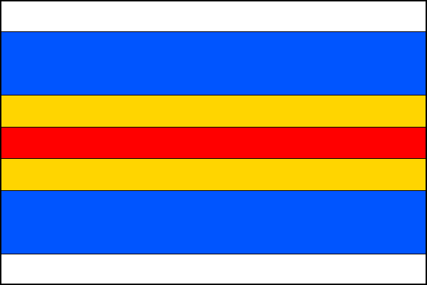 List tvoří sedm vodorovných pruhů - bílý, modrý, žlutý, červený, žlutý, modrý a bílý v poměru 1:2:1:1:1:2:1. Poměr šířky k délce je 2:3.