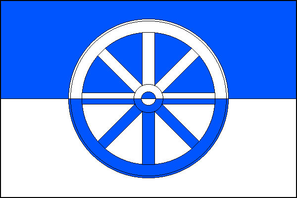 List tvoří dva vodorovné pruhy: modrý a bílý. Na středu vozové kolo opačných barev. Poměr šířky k délce listu je 2:3.