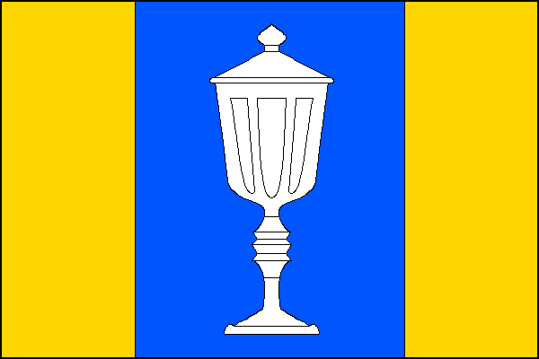 List tvoří tři svislé pruhy, žlutý, modrý a žlutý, v poměru 1:2:1. V modrém pruhu bílý pohár s víkem. Poměr šířky k délce listu je 2:3.
