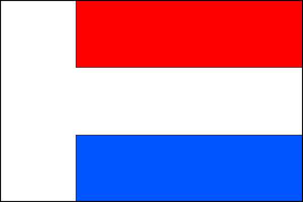 List tvoří žerďový bílý pruh široký jednu čtvrtinu délky listu a tři vodorovné pruhy, červený, bílý a modrý. Poměr šířky k délce listu je 2:3.