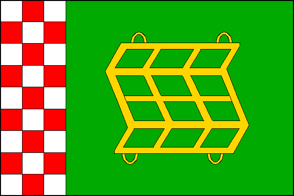 List tvoří žerďový bílo-červeně šachovaný (3x9) pruh a zelené pole se žlutými polními branami. Poměr šířky k délce listu je 2:3.