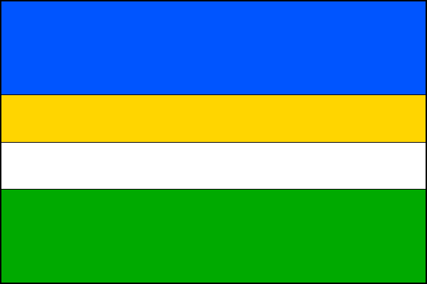 List tvoří čtyři vodorovné pruhy: modrý, žlutý, bílý a zelený v poměru 2:1:1:2. Poměr šířky k délce listu je 2:3.