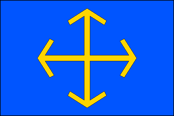 Modrý list se žlutým šípovým křížem. Poměr šířky k délce listu je 2:3.