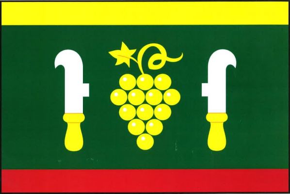List tvoří tři vodorovné pruhy, žlutý, zelený a červený, v poměru 1 : 6 : 1. V zeleném pruhu žlutý vinný hrozen s listem provázený odvrácenými bílými vinařskými noži se žlutými rukojeťmi. Poměr šířky k délce listu je 2 : 3.