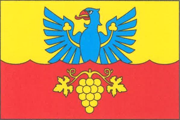 List tvoří dva vodorovné pruhy, žlutý a vlnkovitý červený. Do žlutého pruhu vyrůstá modrá orlice s červenou zbrojí a jetelovitě zakončeným, uprostřed přerušeným, žlutým perizoniem. V červeném pruhu žlutý vinný hrozen se dvěma svěšenými listy. Poměr šířky 